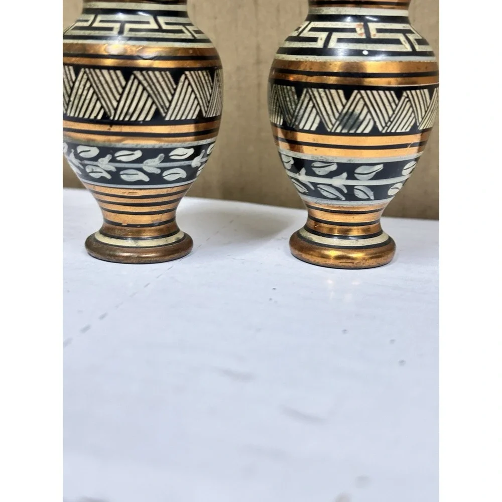 Copper Vase From Greece Beautiful Pattern Aztec Flowers Rare Collectible‎ 3.0 In